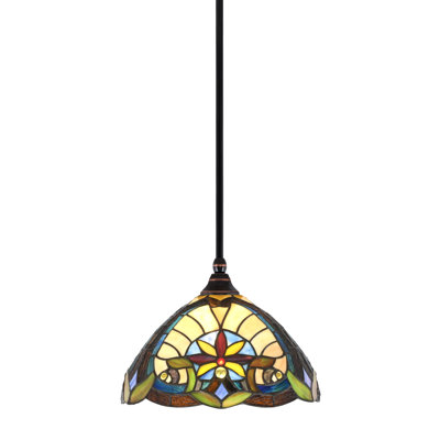 Stem Hung Mini Pendant Shown In Black Copper Finish With 12" Earth Star Art Glass