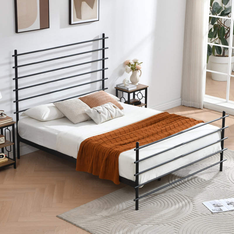 Modern Metal Platform Bed Frame with Colorful Horizontal Bars - Multiple Colors Available, No Box Spring Needed, Sturdy Steel Construction, Easy Assembly