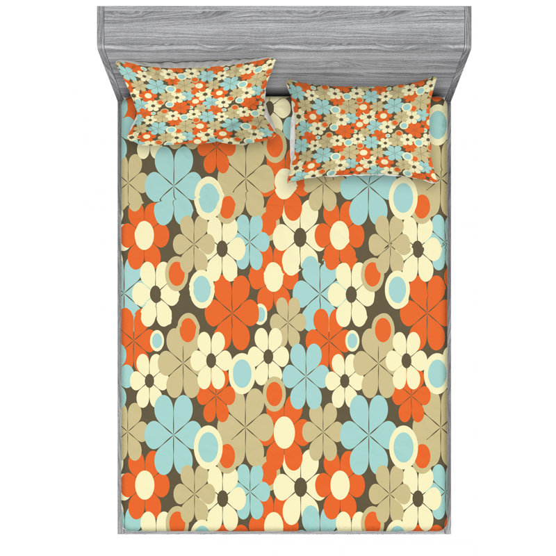 Microfiber Floral Sheet Set, Queen Sheet Set + Fitted Sheet + 2 Pillowcases