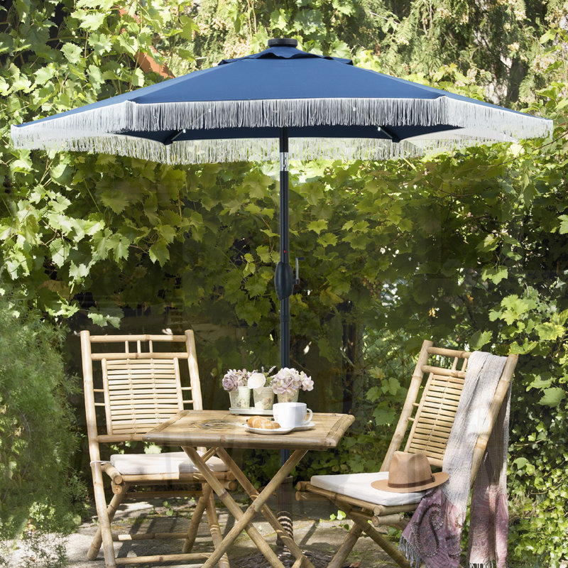 Oshiro 90'' Lighted Market Umbrella with Crank Lift, Blue