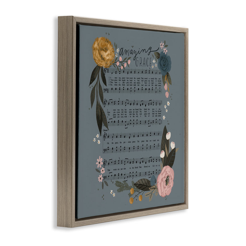 «Amazing Grace Floral Hymn Brown» par Loni Harris, Cadre flottant orme Montalcino, H 18 po x l 18 po
