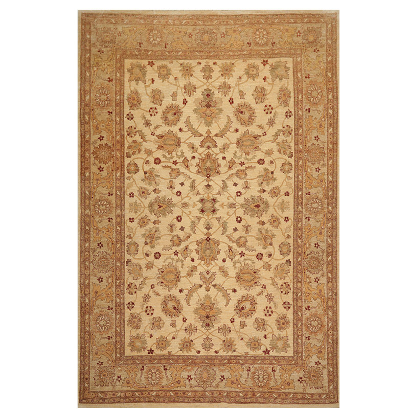 Tapis de zone en laine 8 pi x 12 pi beige noué la main one-of-kind Thiells