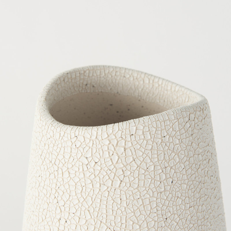 14" Cream Abstract Cylinder Ceramic Table Vase, 14" H x 6" W x 6" D