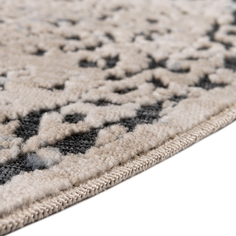 Arkeen Oriental Dark Blue/Beige/Ivory/Gray Area Rug, Round 7'1"