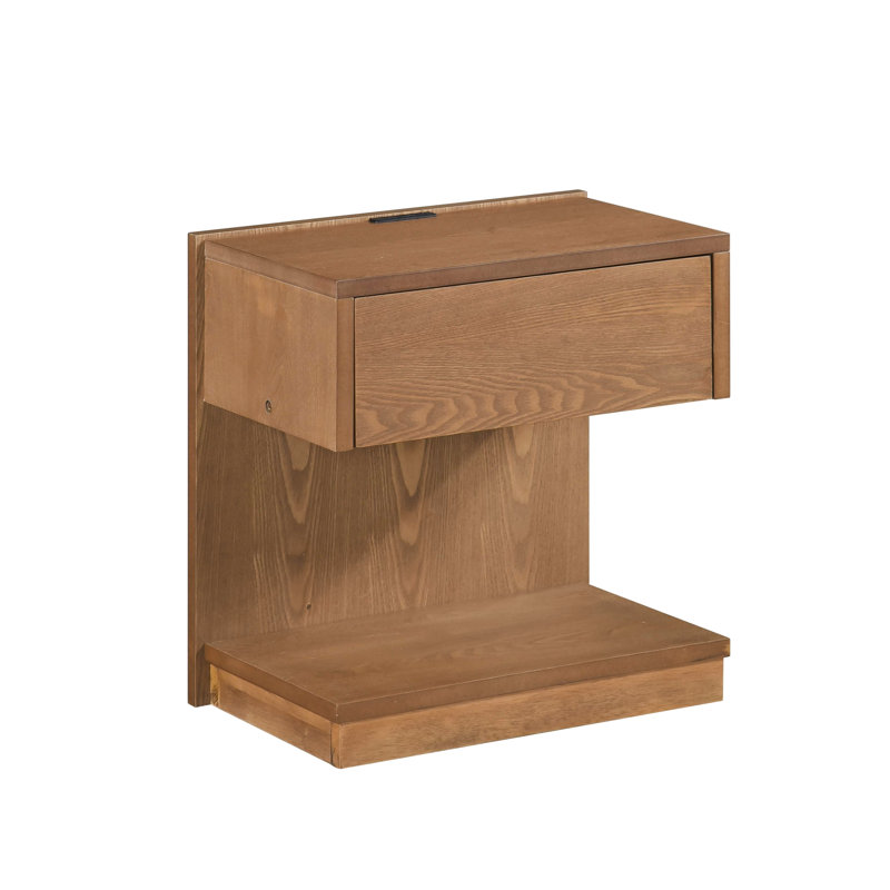 Table d'appoint en bois avec tiroir et porto, brun, rangement ouvert pour salon moderne et finition brune