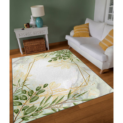 Tapis vert / blanc en velours tissé à la machine Delapaz