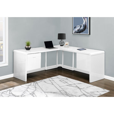 Computer Desk, Home Office, Corner, 72"L, L Shape, Work, Laptop, Laminate, Glossy White