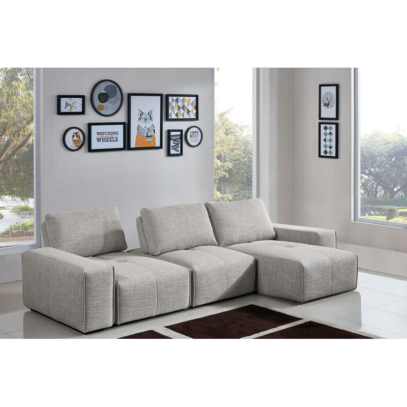 Jazz Modular 3-Seater Chaise Sectional With Adjustable Backrests In Light Brown Fabric
