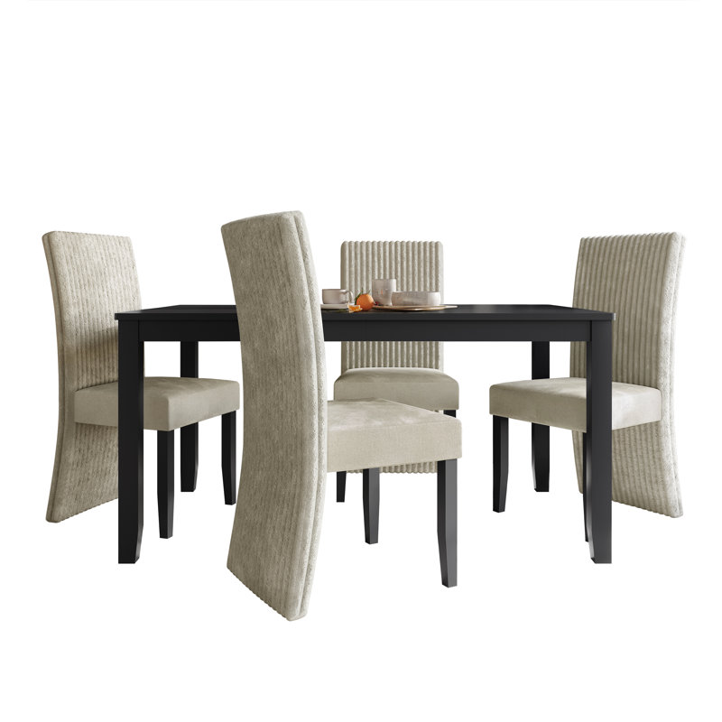 Ensemble de salle à manger 7 pièces avec table de salle à manger L 59 po, Crème, crème, 5 pièces: table, 4 chaises