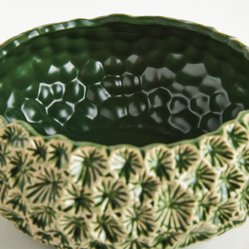 Bellefleur Artisan Stoneware Floral Embossed Decorative Bowl Small in Green, Small