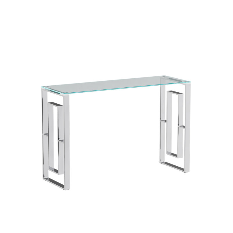 47.2" Rectangle Console Table Stainless Steel Glass,Stainless Steel Table Leg With Anti-Slip Rubber Pads,Meal Side Table +Transparent