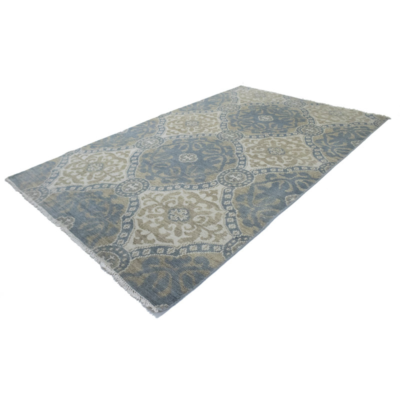 Tapis bleu sarcelle à motif géométrique 6X9