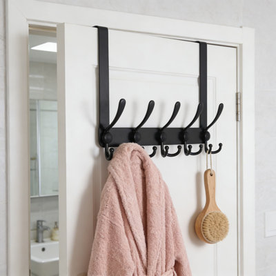Heavy Duty Over The Door Hook Hanger With 5 Triple Hooks - Durable Stainless Steel Door Organizer For Towels, Coats, Hats, And Clothes - Non-Slip Fit For Standard Doors