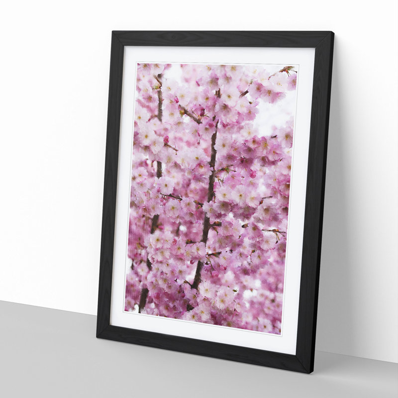 Pink Cherry Blossom Flowers Vol.2 - Picture Frame Graphic Art, 36cm H x 27cm W x 2cm D, Black Framed
