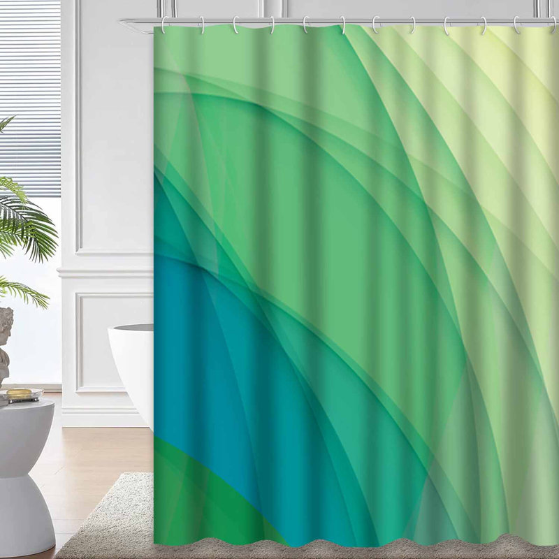 Rideau de douche abstrait à rayures ondulées multicolores et vert avec 12 crochets, L 72 po x l 72 po