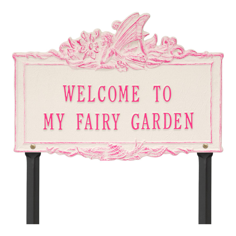 Welcome to My Fairy Garden Sign, Magenta/Stucco