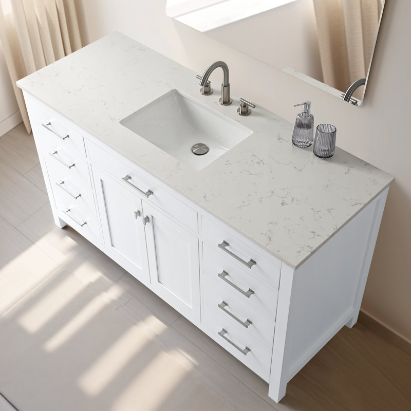 Trevor 60" W Single Vanity, White/Brushed Nickel
