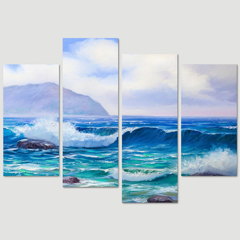 Coastal Beach Sea Ocean Nature Landscape For Living Room Home Office Extra Large Wall Decor on Canvas 4 pièces