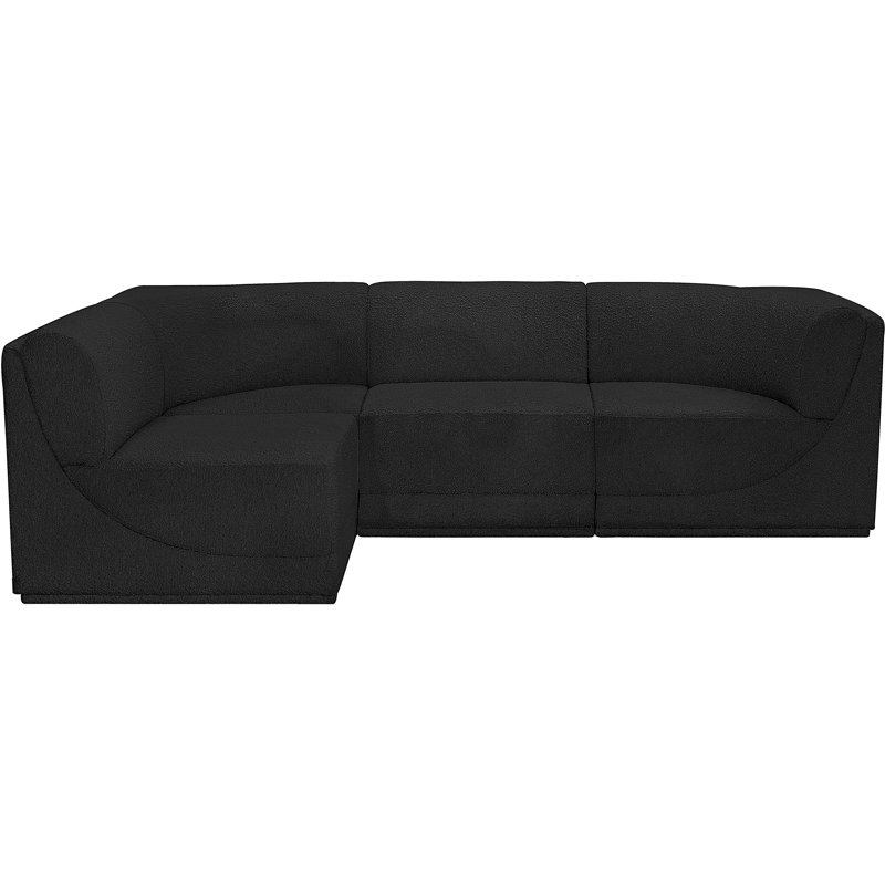 Ollie 4 - Piece Upholstered Sectional, Black Boucle Fabric