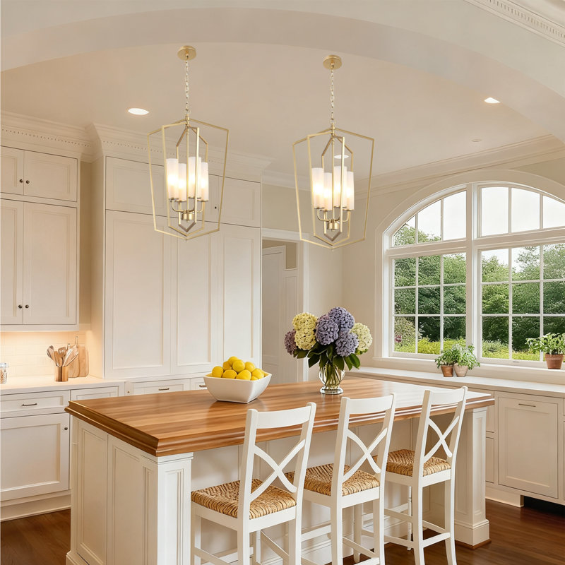  Jasrah 4 - Light Dimmable Lantern Chandelier with Frosed Glass Shade, Frosted