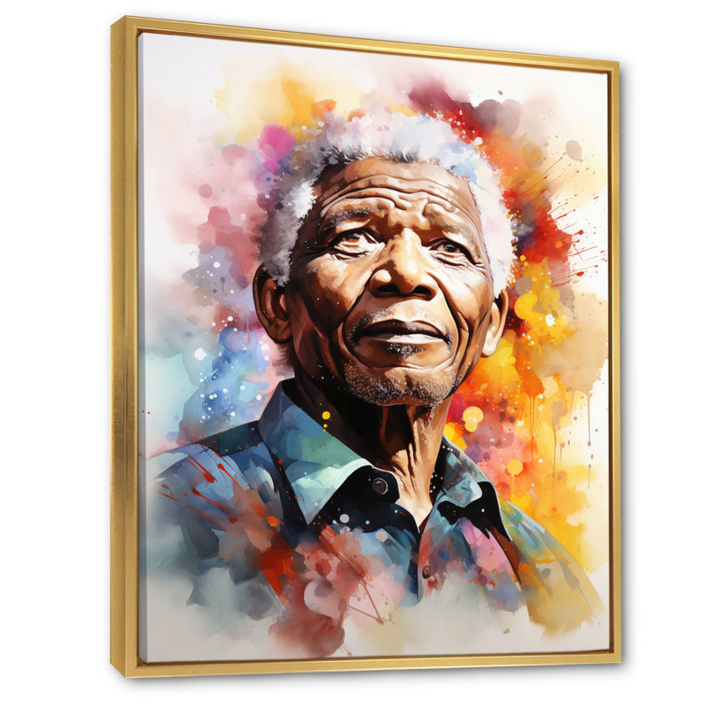 «Leader Nelson Mandela Portrait», reproduction d'art sur toile, H 40 po x l 30 po x P 1,5 po, Cadre flottant doré