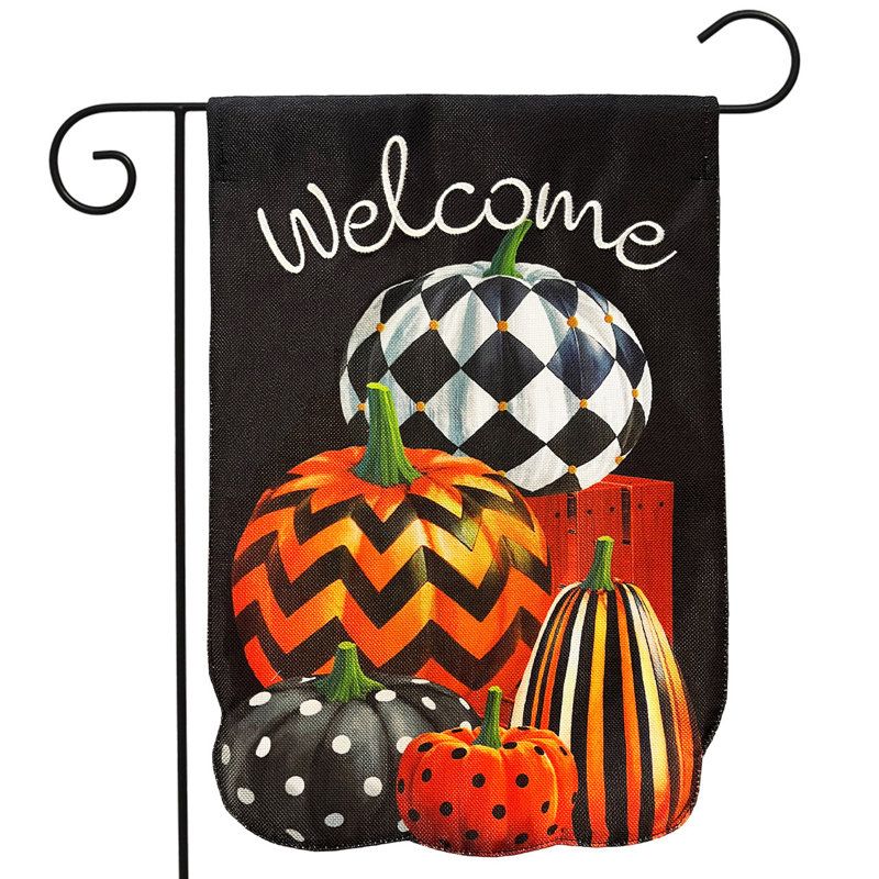 Patterned Pumpkin Stack Burlap Garden Flag