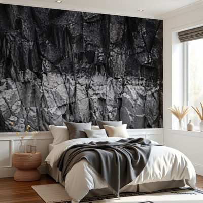 Wall Mural Peel and Stick Wallpaper abstract black rock natural stone texture stone textured Self-Adhesive Removable Contact Paper Wall Decor for Living Room Bedroom 69"H x 96"W