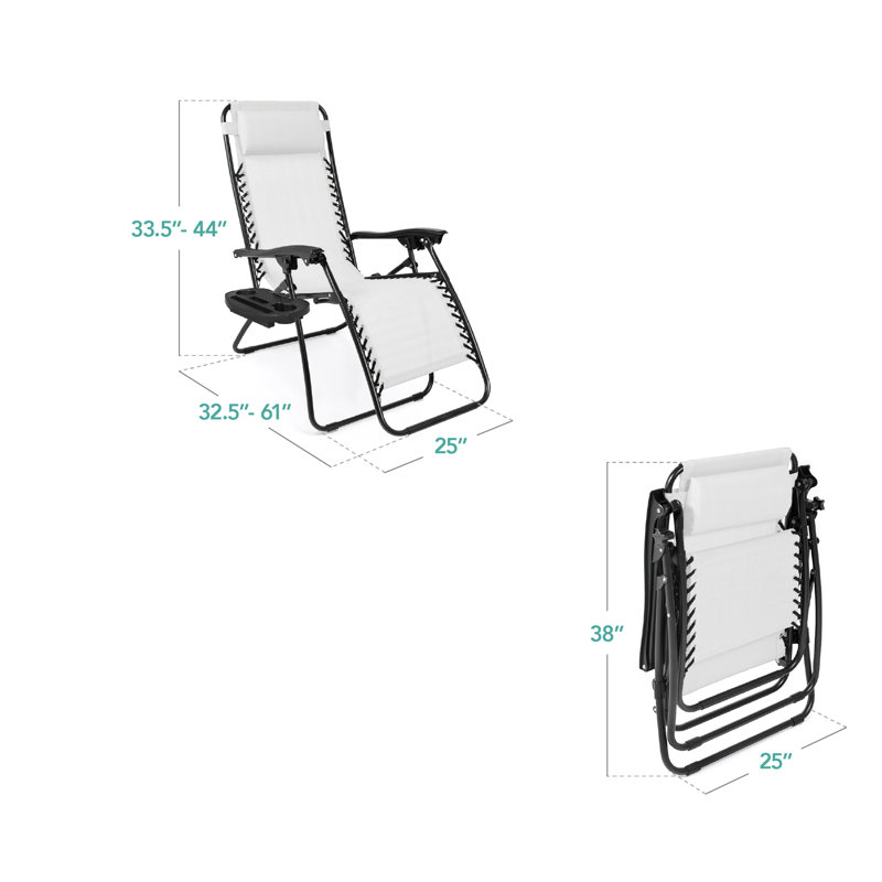  Set Of 2 Zero Gravity Lounge Chair Recliners For Patio, Pool W/ Cup Holder Tray - Snow/Black, White