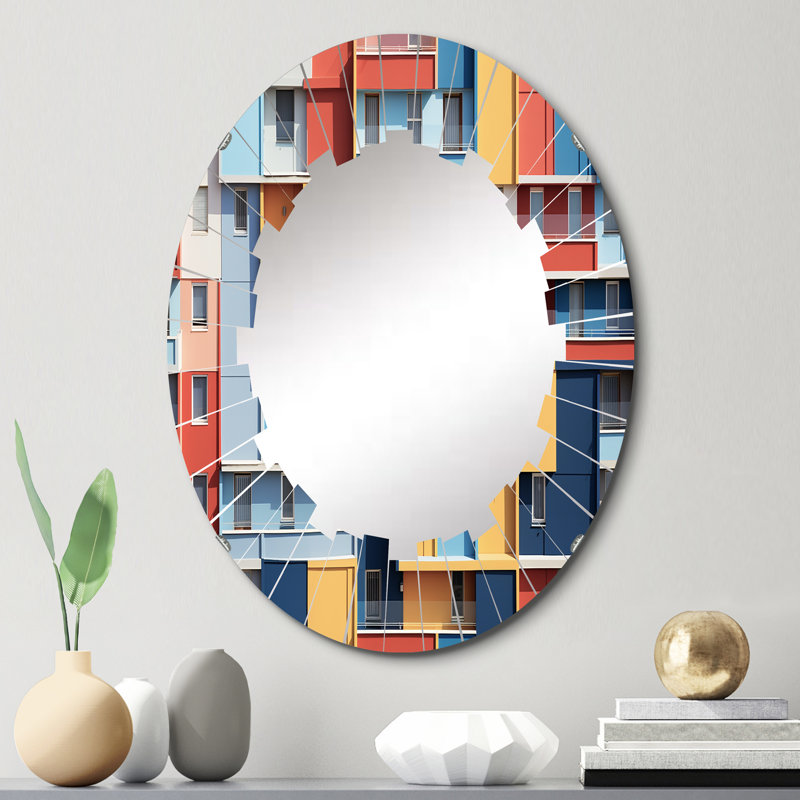 Cityscape Colorful Patterns I - Miroir mural architecture ovale, 30 po x 20 po
