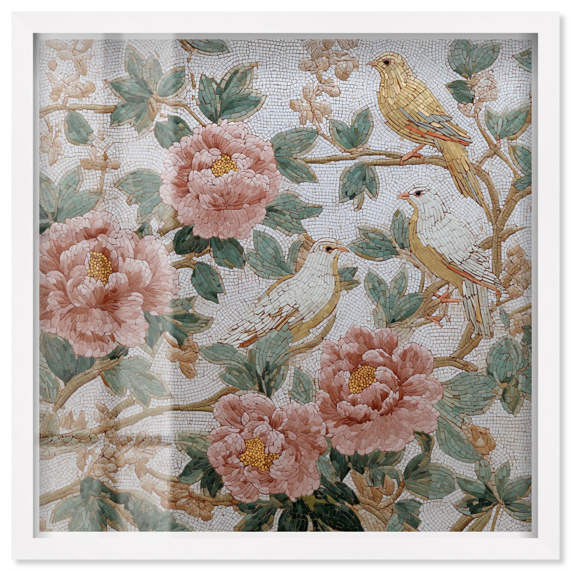 «Peony and the Sparrow II» par Art Remedy, H 13 po x l 13 po, Blanc