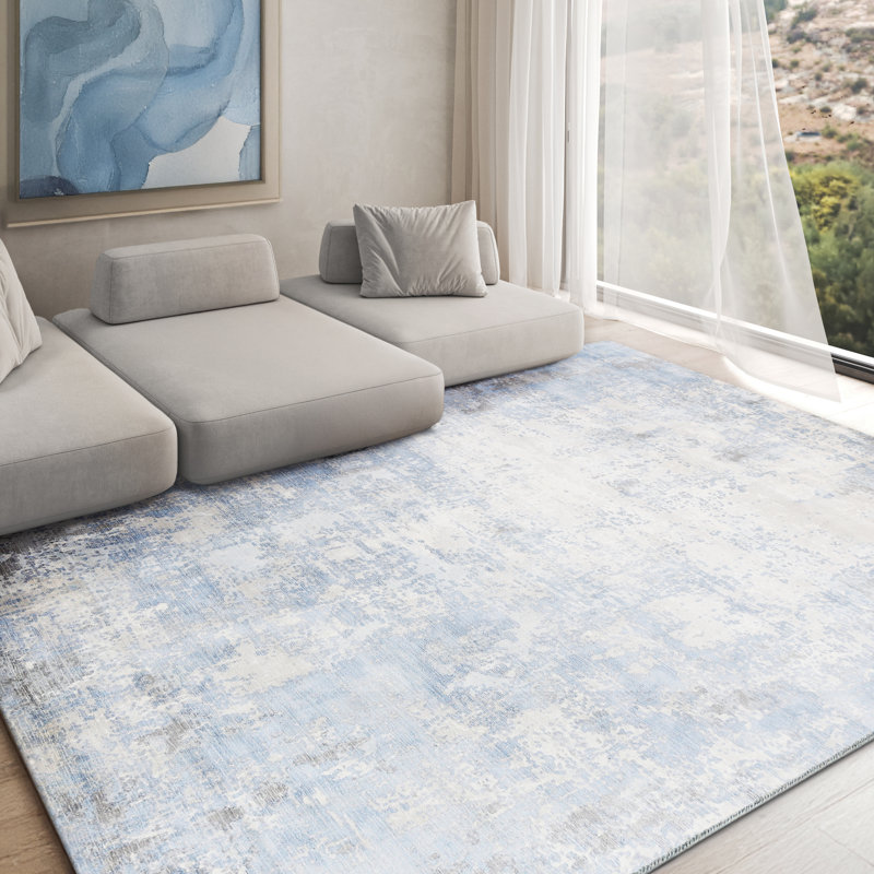 Murano Hand Knotted Area Rug, Rectangle 9' x 12', Blue/Silver