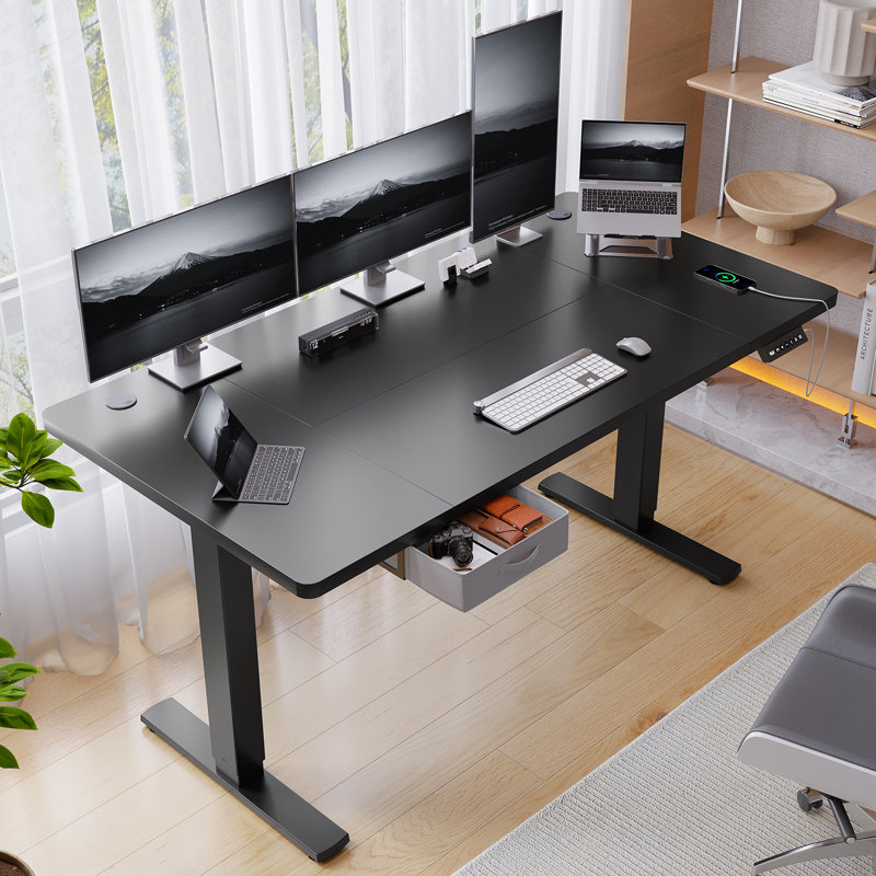 Electric Standing Desk Wide Desktop Height Adjustable Standing Desk With Drawer&Hooks, 118" H x 160" W x 80" D, Black, Black