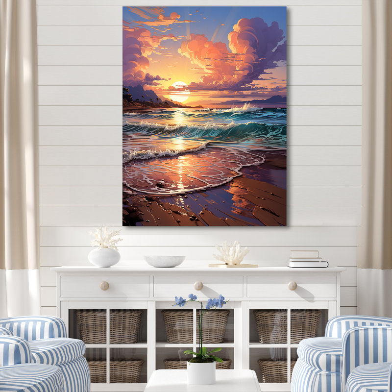 «Beachside Sunset Horizon 2», art mural plage, H 32 po x l 24 po x P 1 po, Toile tendue