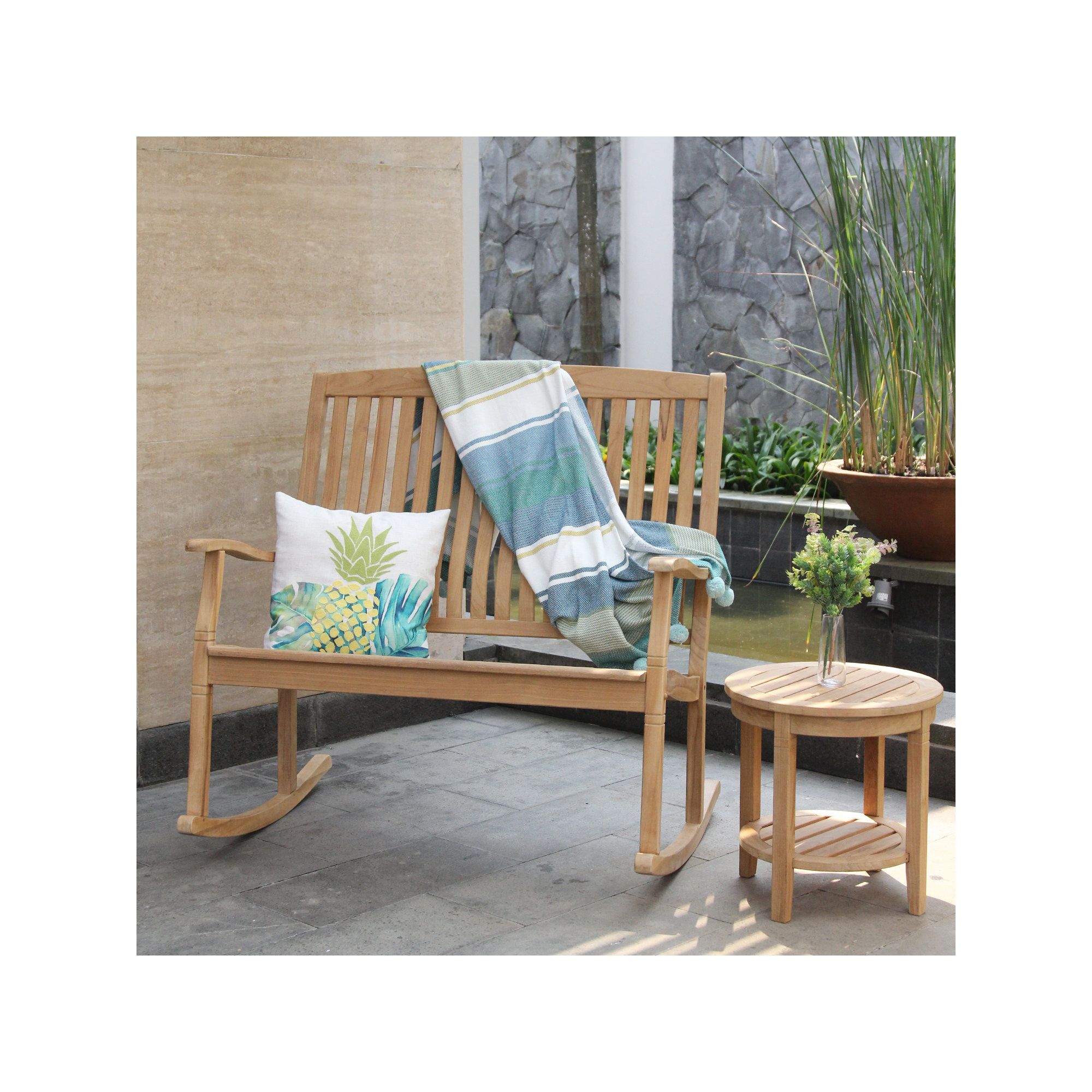 Colden Teak Outdoor Side Table, Natural Teak, 18"