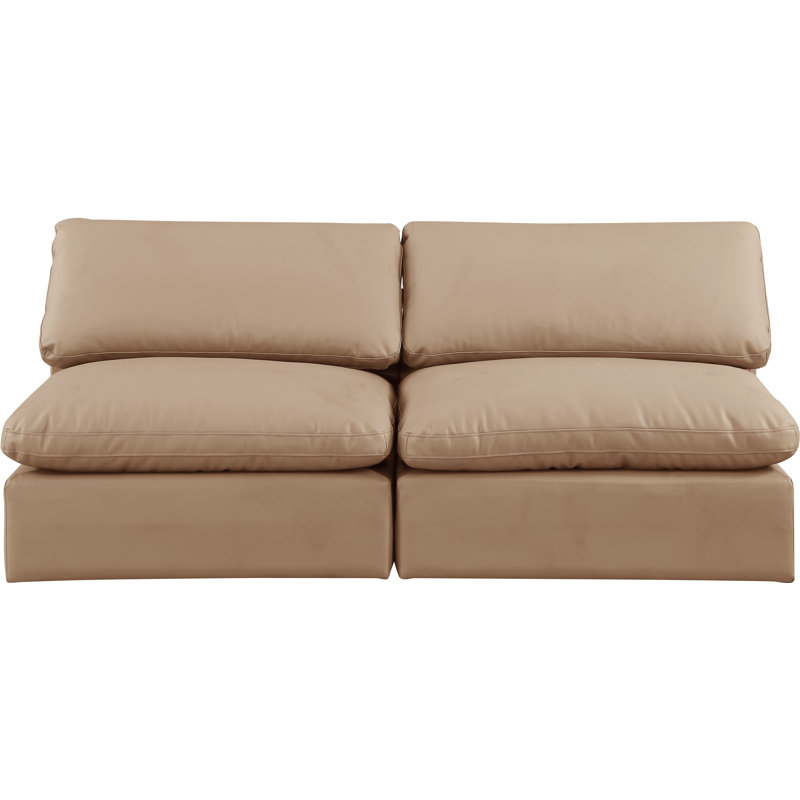 Canapé modulaire 80 po à accoudoirs carrés en similicuir, Cuir brun clair végétalien