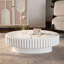 Table de rangement cannelée blanc crème avec couvercle amovible, design rond et ovale, à poser au sol pour les chambres, rangement ouvert, construction moderne, profondeur 112 cm, idéale pour les espaces de vie, montage rapide et facile