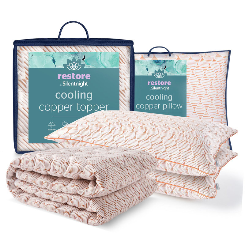 Silentnight Restore Cooling Copper Mattress Topper and Pillow Pair Bundle Set, King