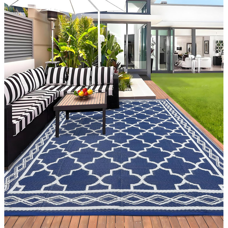 Waterproof Outdoor Plastic Straw Rug – Modern Geometric Patio, Camping & RV Mat with Portable Bag and 4 Stakes