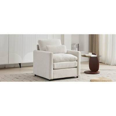 Beige Armchair With Base And Foam Seat 31.9" Oversized In Filler