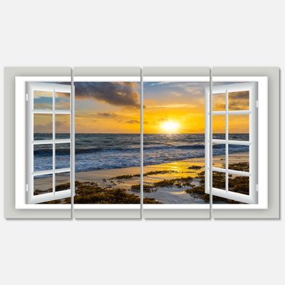 « open window to brillante jaune coucher de soleil », ensemble de 4 reproductions de photos sur toiles
