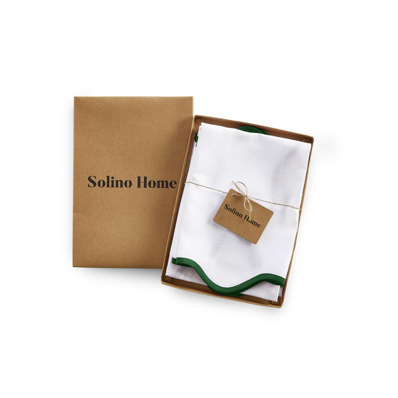 Giselle Scallop Edge - 100% Pure Linen Dinner Napkins, Garden Green/White