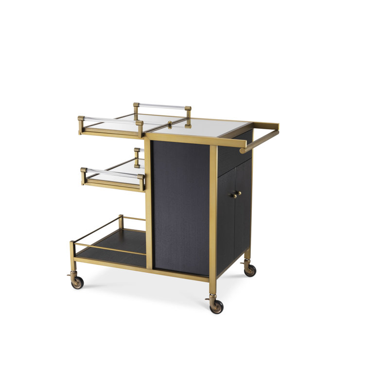Stainless Steel and Black Veneer Bar Cart with Storage