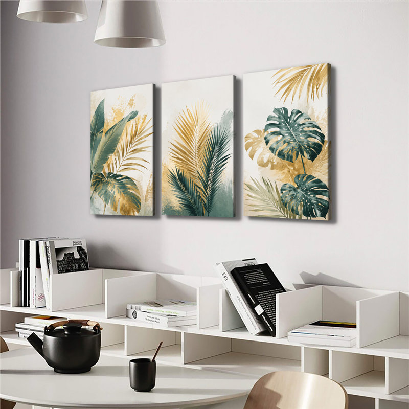 «Tropical Leaves», art mural sur toile tendue à l'aquarelle bleu sarcelle Monstera, H 30 po x l 60 po x P 1 po