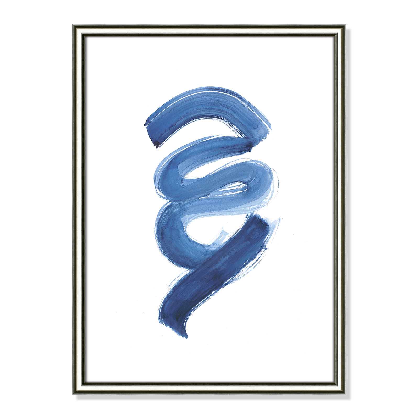 Coppola "Slinky Indigo I" Painting by Filippo Ioco, 23" H x 17" W x 0.88" D, Silver Framed Paper