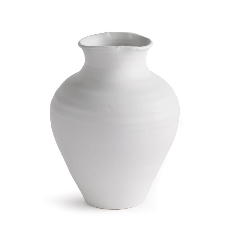 Ambretta Handmade Terracotta Table Vase, White, 14" H x 10.50" W x 10.50" D