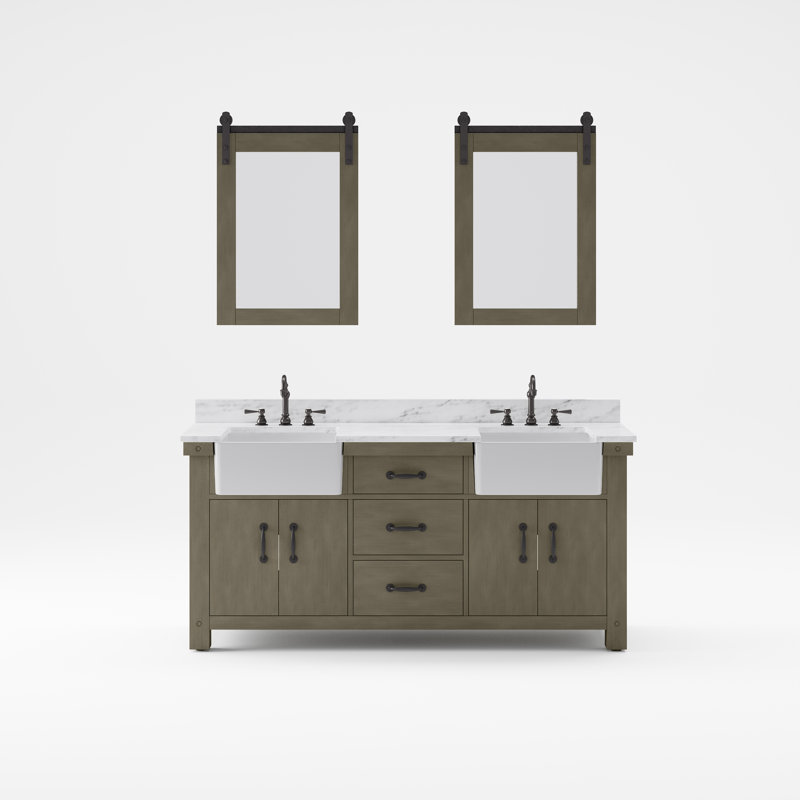 Paisley 72" Carrara White Marble Countertop Bath Vanity in Grizzle Gray with Faucet and Mirror