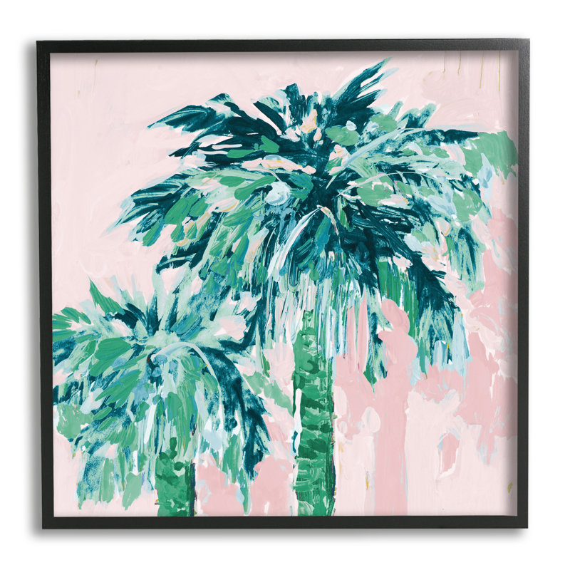 «Bay Isle Home», palmiers verts et roses modernes, estampe numérique de Jane Slivka, H 24 po x l 24 po x P 1,5 po