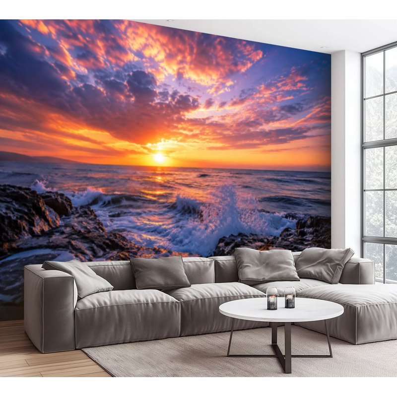 Papier peint adhésif auto-adhésif Sunset Sea, 100" L x 144" W
