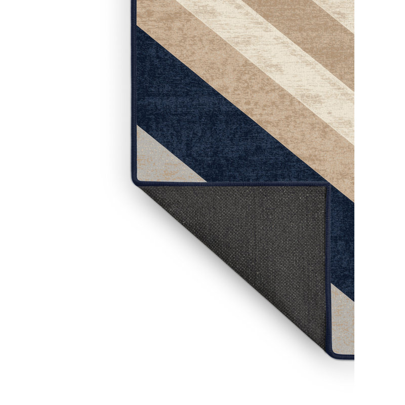 Soft Plush Fellman July 4Th Modern & Contemporary Abstract Area Rug in Gray – Navy Binding, 4x6