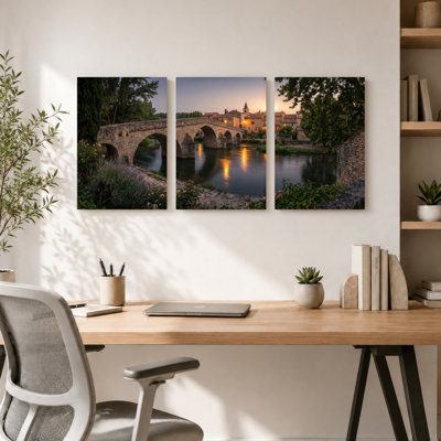 Ensemble de 3 tableaux sur toile représentant un pont de pierre, pour la décoration du salon et de la chambre.